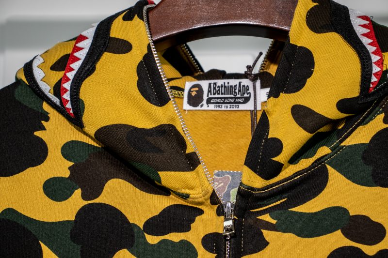 a bathing ape bape shark 1st camo hoodie – yellow