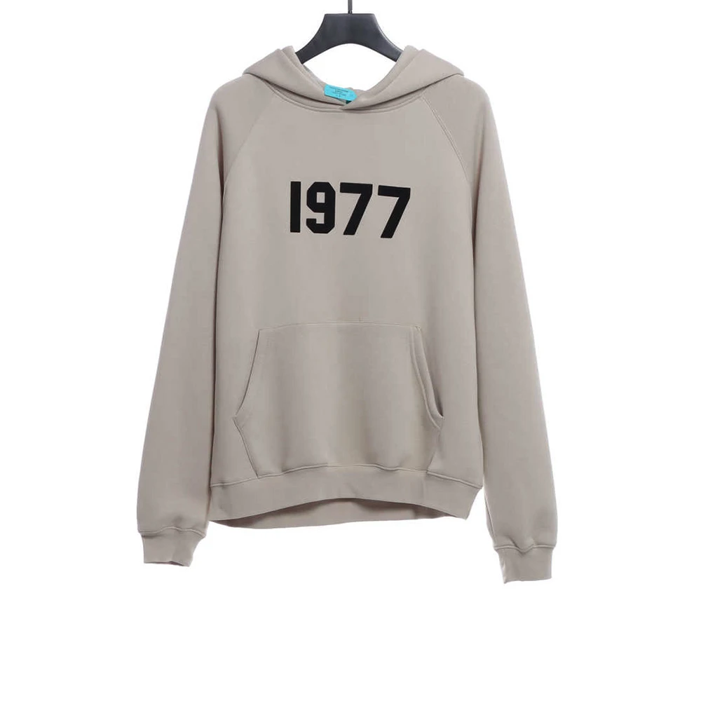 1977 flocking fleece hoodie(black /green /grey /beige）