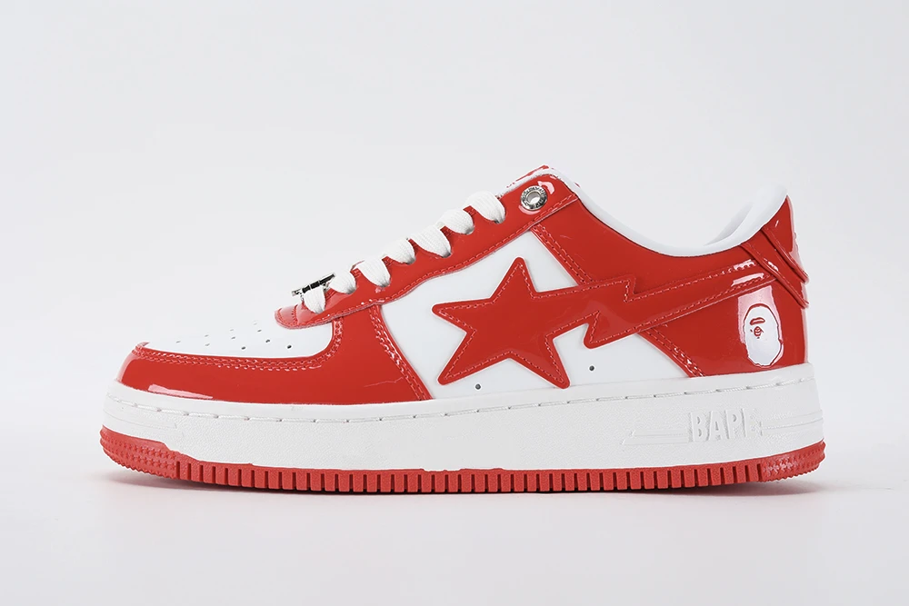 a bathing ape bape sta patent leather white red reps