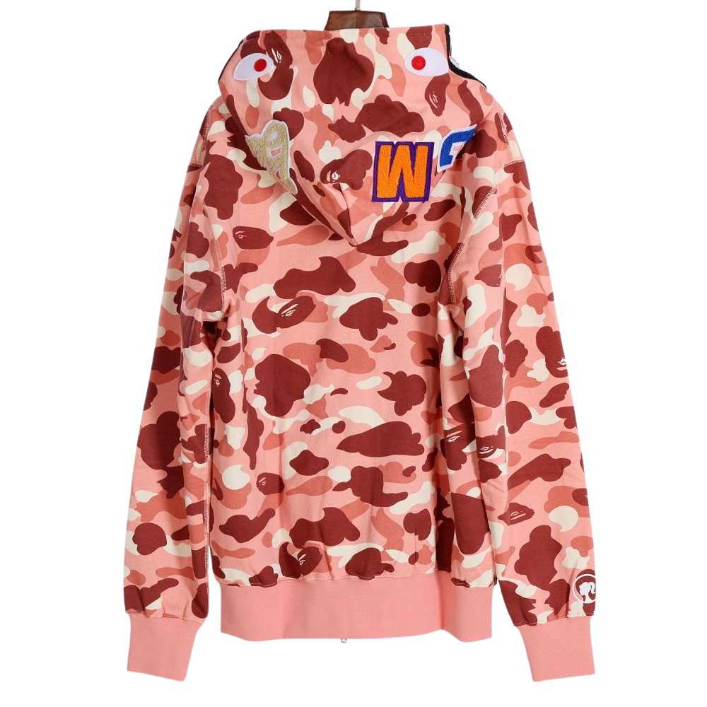 bape color camo shark full zip hoodie light pink