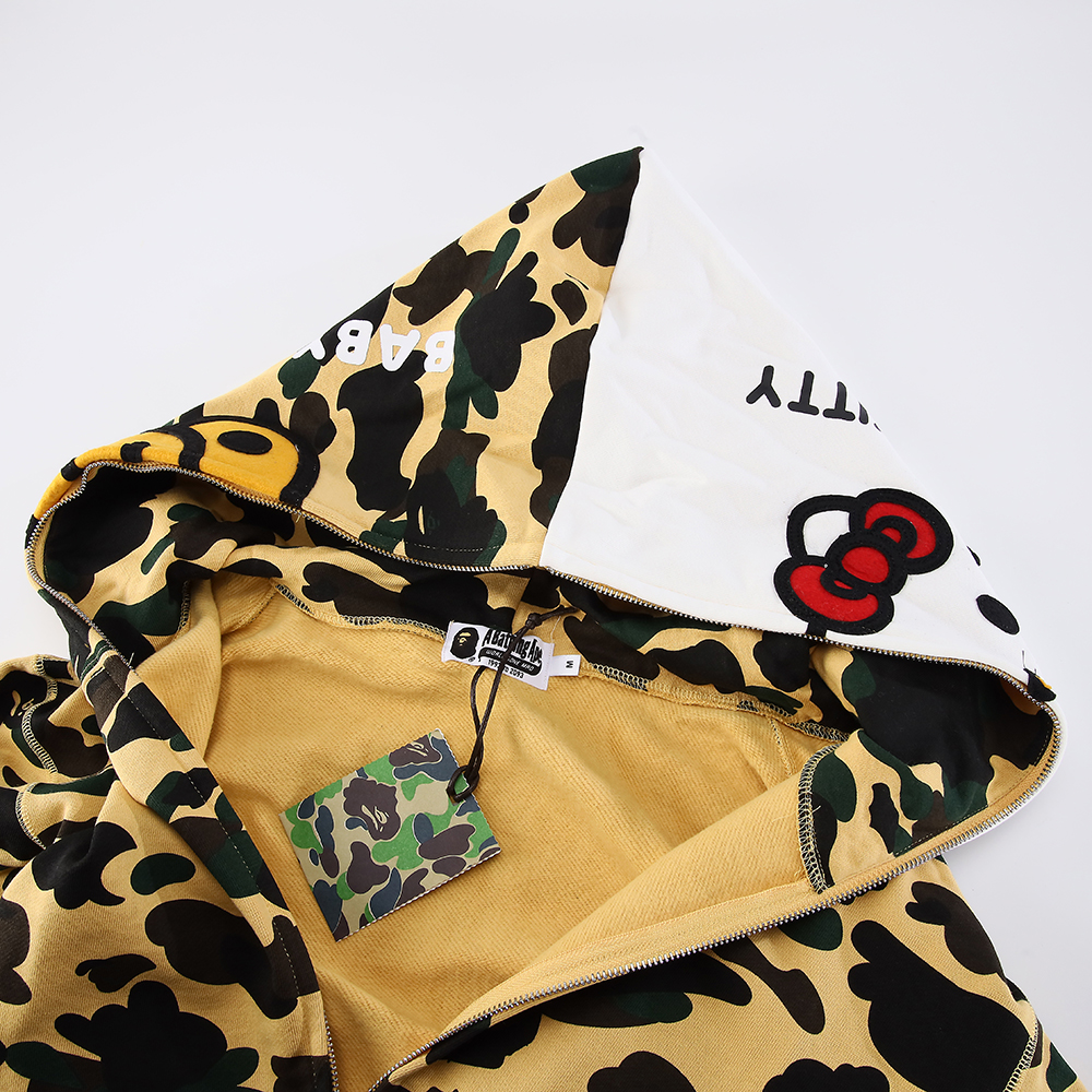 bape sanrio milo hello kitty split face 1st camo full zip hoodie yellow