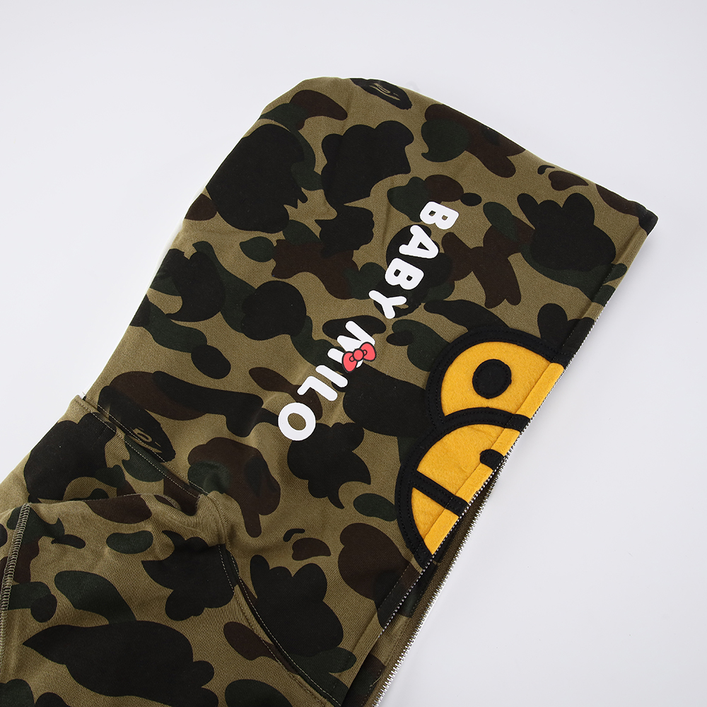 bape sanrio milo hello kitty split face 1st camo full zip hoodie yellow