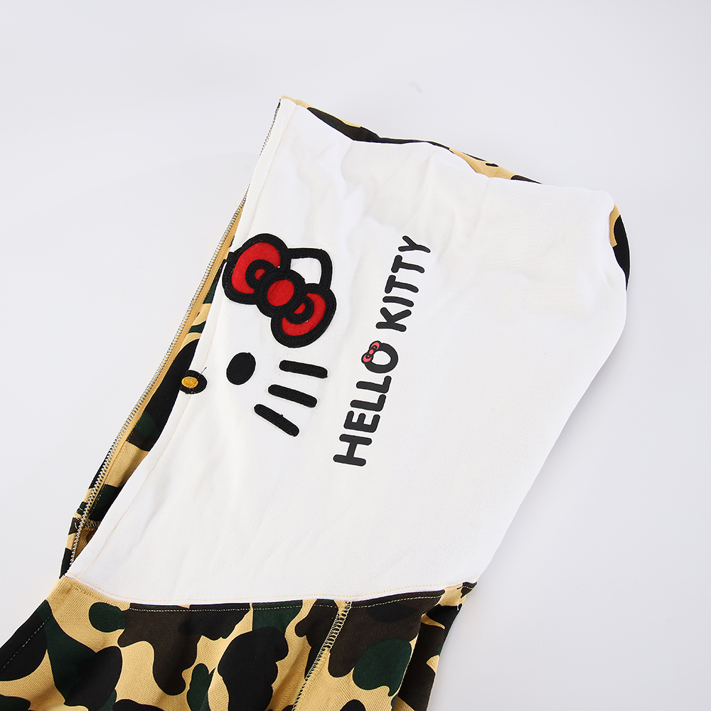 bape sanrio milo hello kitty split face 1st camo full zip hoodie yellow