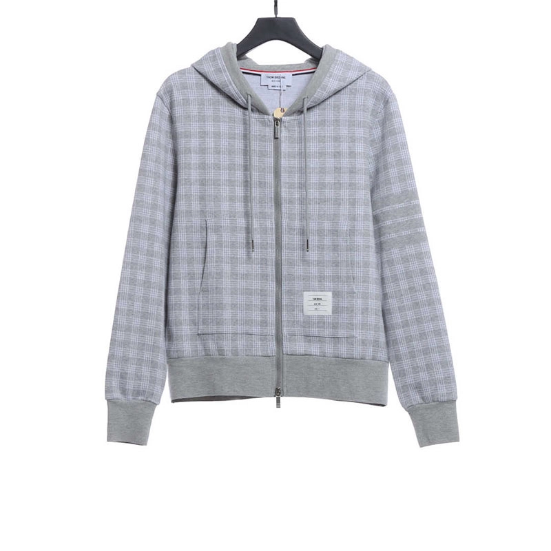 checked jacquard zip hoodie