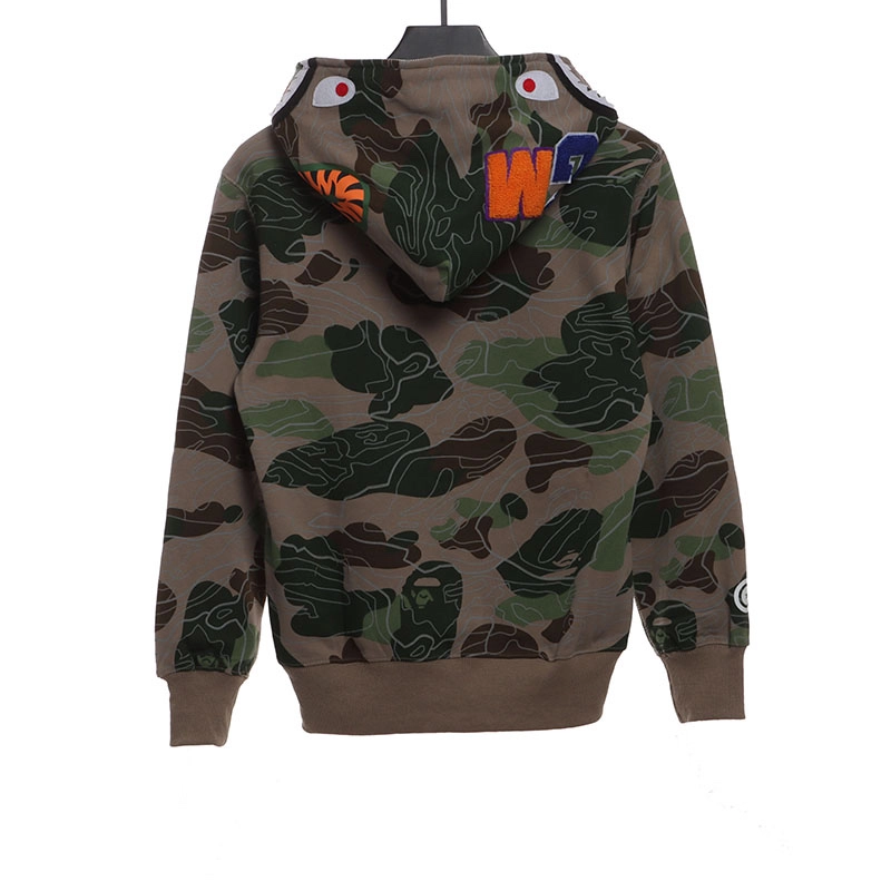 bape laminated camo shark zipper hoodie reps