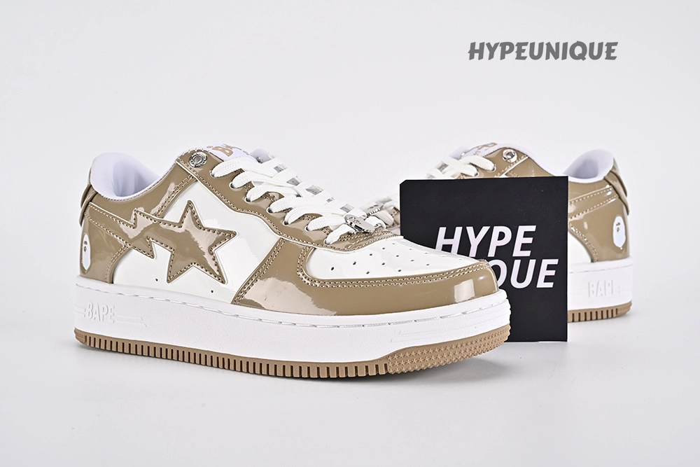 bape sta patent leather white khaki (2023) replica